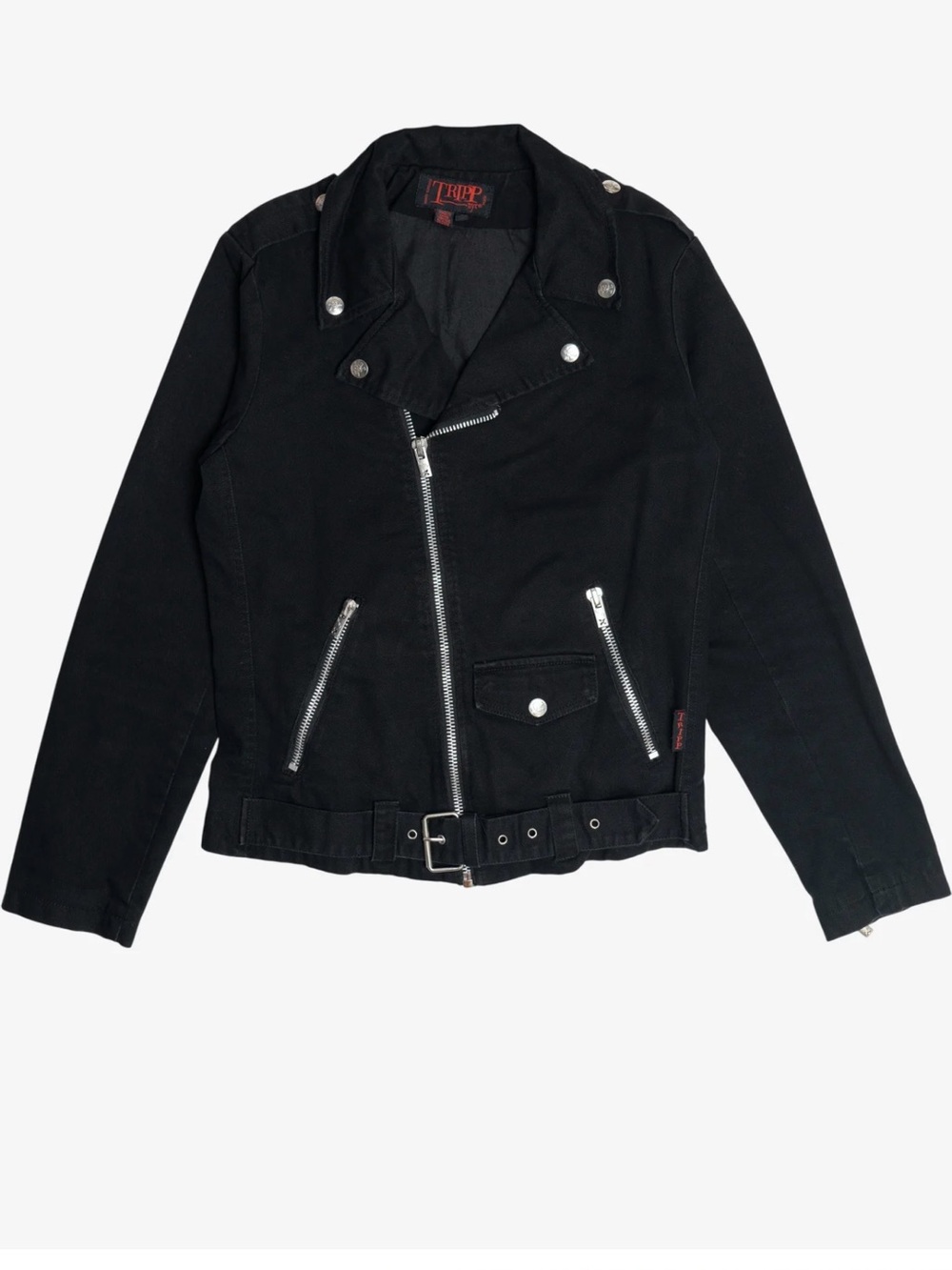 Tripp NYC Black men’s Moto Jacket with Silver Hardware size M